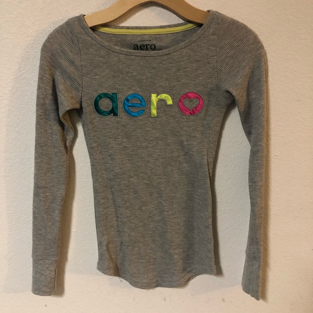 AEROPOSTALE GREY TEXTURED EMBROIDERED LONG SLEEVE